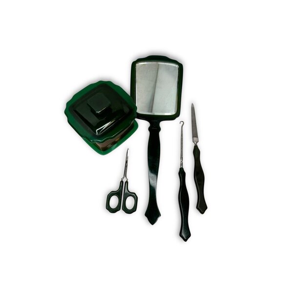 Agalin Art Deco Green Bakelite Vanity Manicure Set - Picture 1 of 16